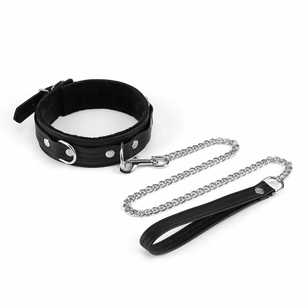 Bdsm Faux Leather Cock Collar And Metal Leash  |  Collar & Lead