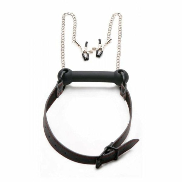 Black Silicone Gag With Nipple Clamps  |  Mouth Gags