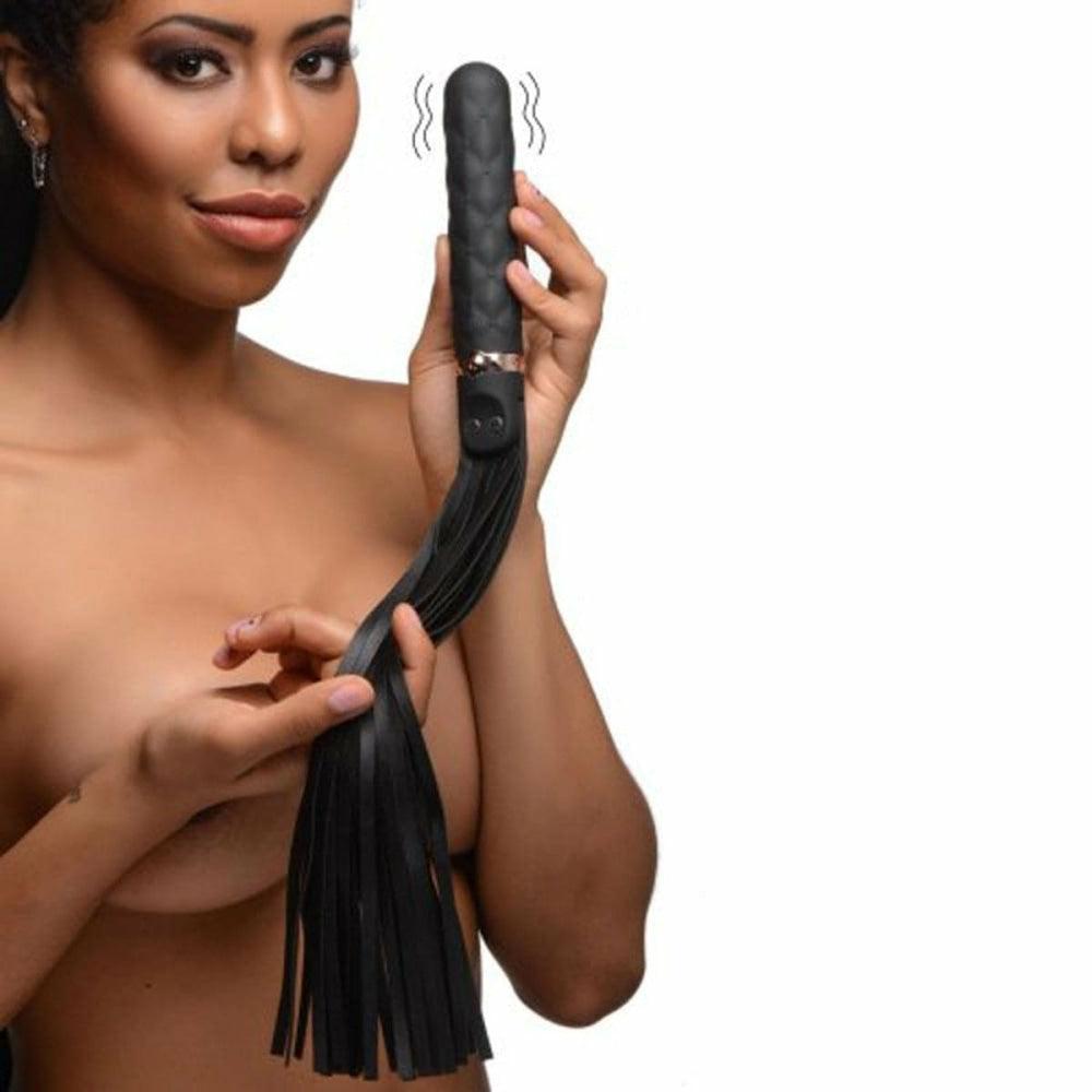 Black Vibrating Silicone Dildo Flogger  |  Paddles, Whips & Spankers