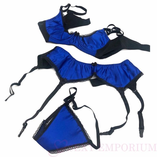 Blue Satin Quarter Cup Bra Lingerie Set  |  Lingerie Sets