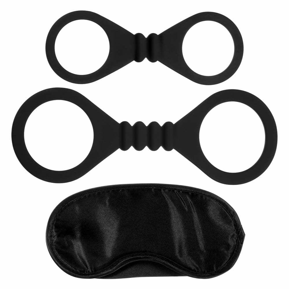 Bound To Please Blindfold Wrist And Ankle Cuffs Black  |  Blindfolds