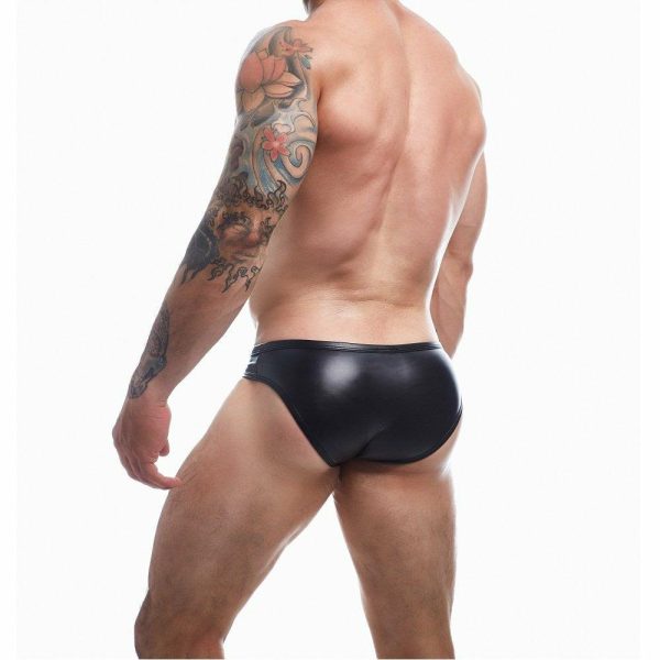 C4M Snap Ergonomic Brief Black Leatherette Small  |  Sexy Menswear