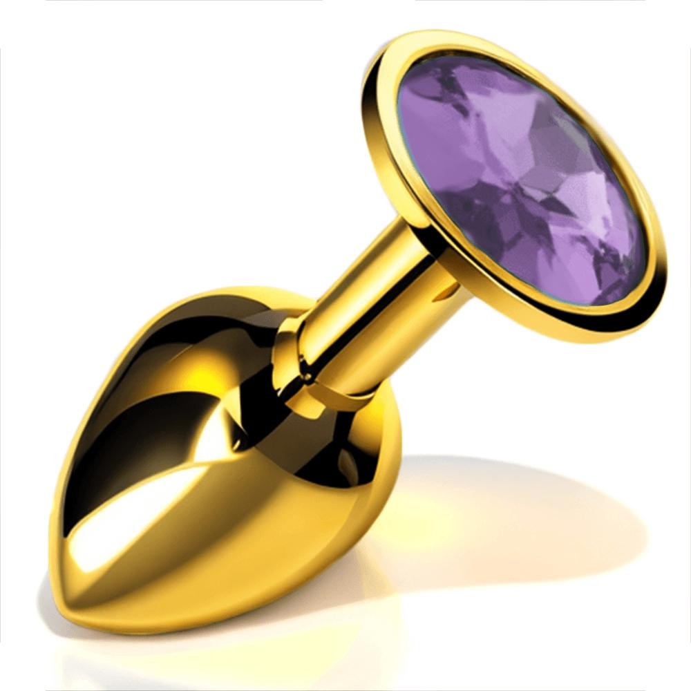 Chrome Gold Jewelled Butt Plug Lilac  |  Anal Sex Toys