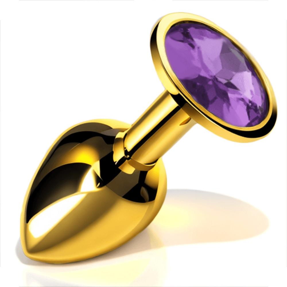 Chrome Gold Jewelled Butt Plug Purple  |  Anal Sex Toys