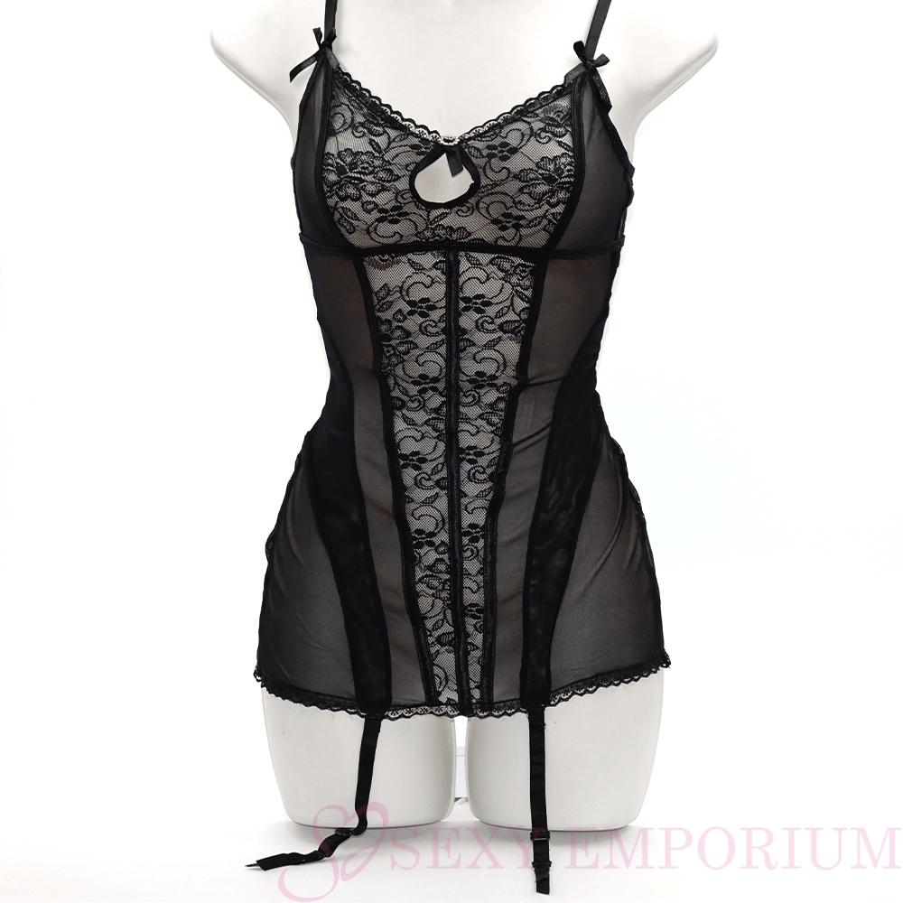 Dainty Black Lace And Mesh Panel Bustier  |  Dresses