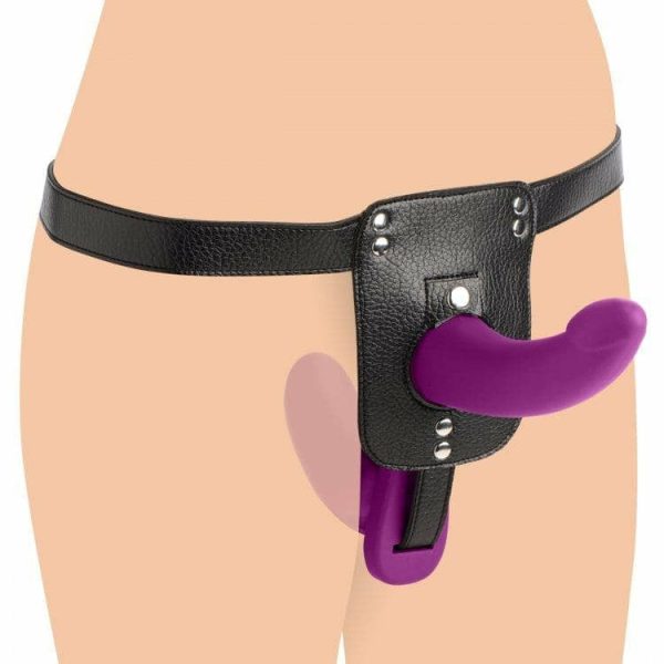 Double Take 10X Double Penetration Vibrating Strap-On Harness – Purple  |  Strap-Ons