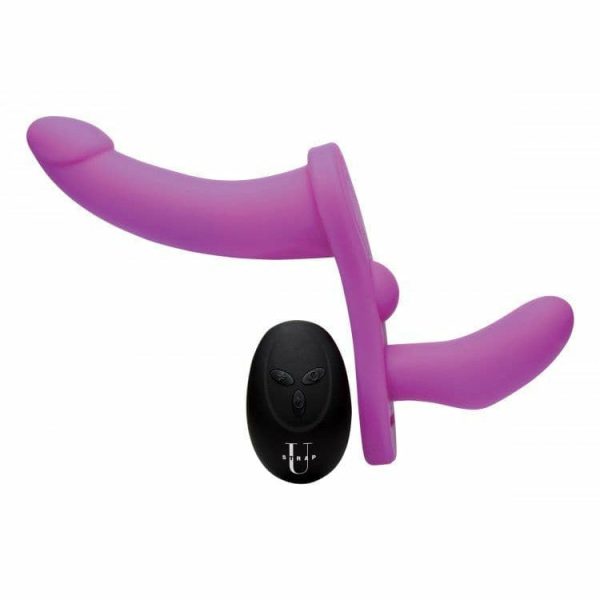 Double Take 10X Double Penetration Vibrating Strap-On Harness – Purple  |  Strap-Ons