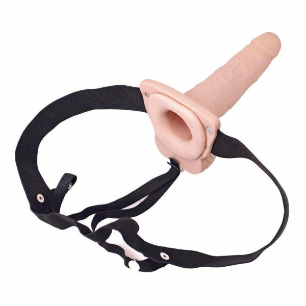 Erection Assistant Hollow Vibrating Strapon 6 Inch Flesh Pink  |  Dildos