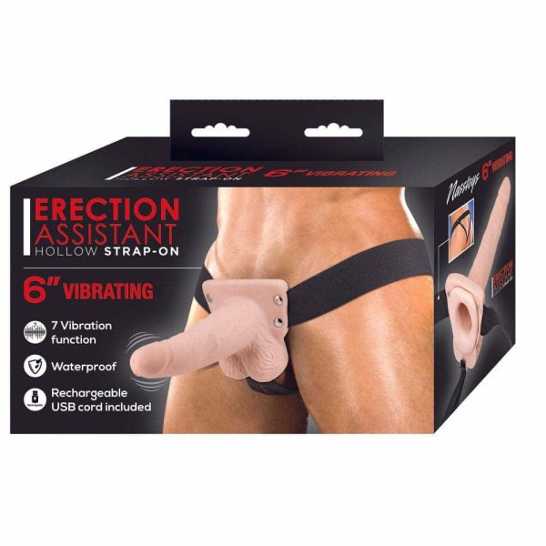 Erection Assistant Hollow Vibrating Strapon 6 Inch Flesh Pink  |  Dildos