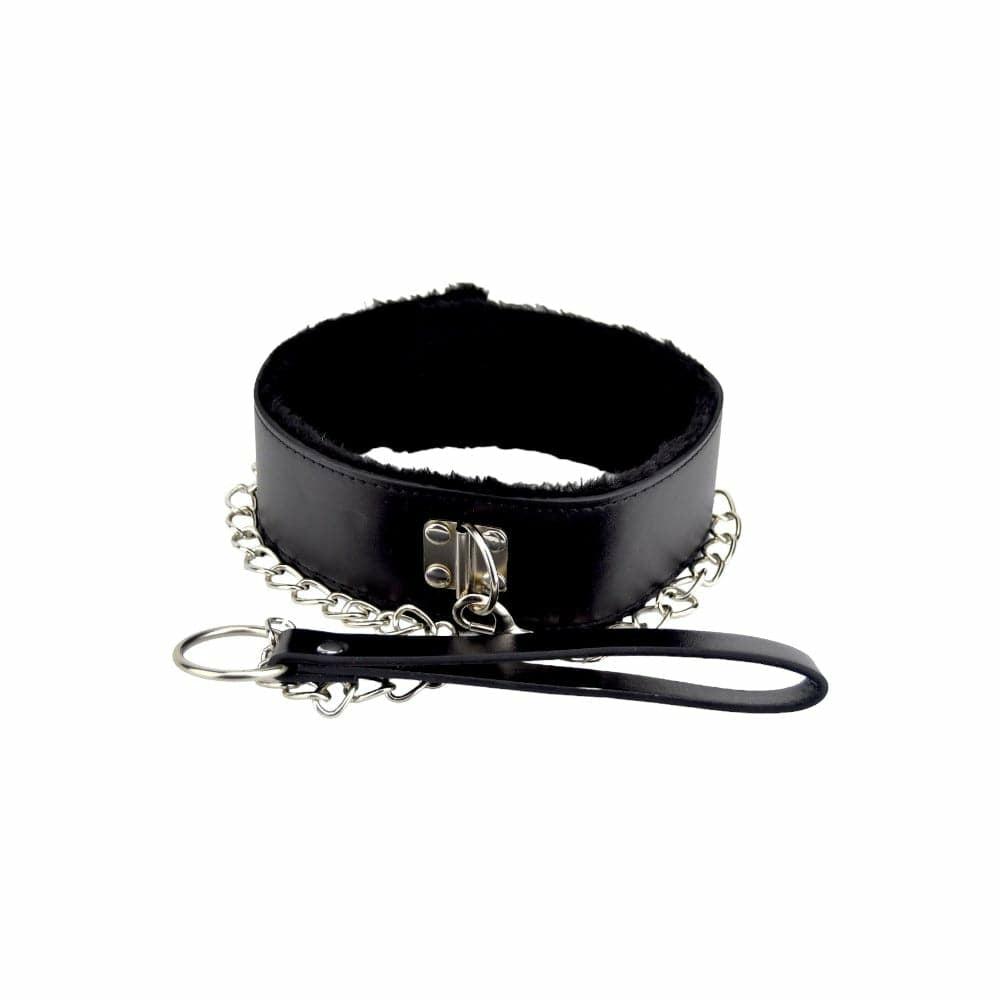 Furry Collar With Leash Black  |  Collar & Lead