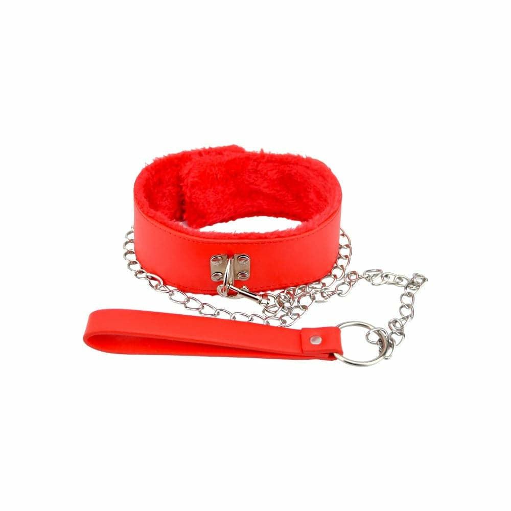 Furry Collar With Leash Red  |  Collar & Lead