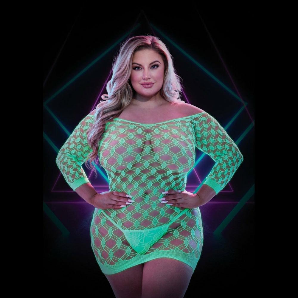 Glow In The Dark Net Mini Dress Queen Size  |  Sexy Plus Size Lingerie