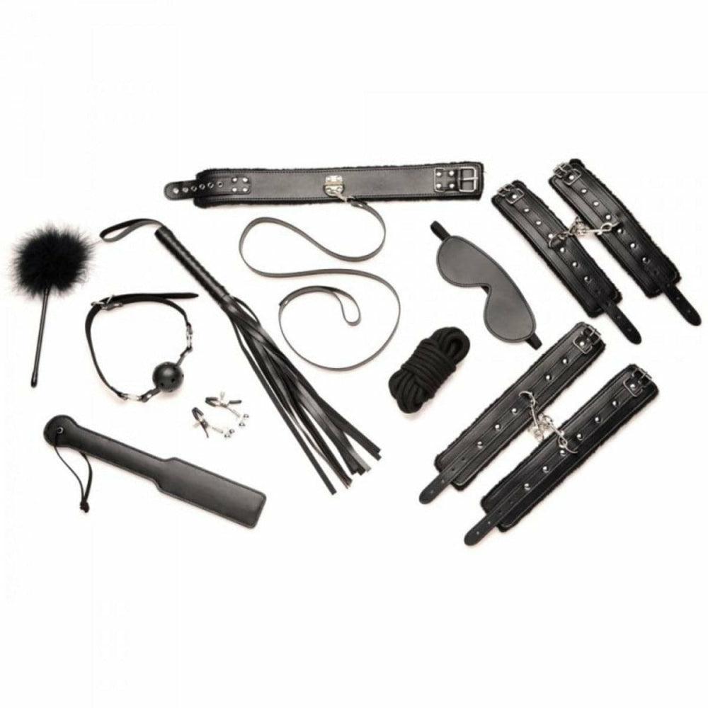 Hook Up 10 Piece Plush Bondage Set Black  |  Bondage Kits