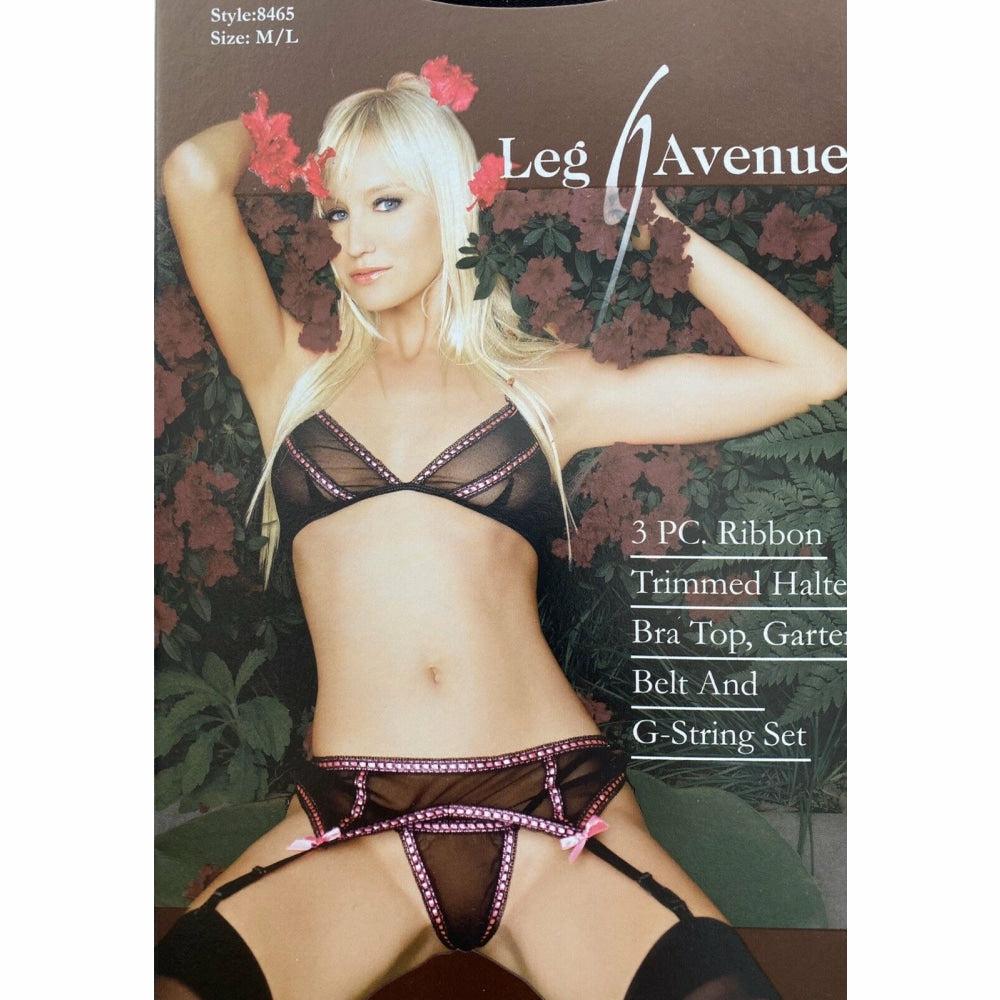 Leg Avenue 3 Piece Pink & Black Lingerie Set  |  Lingerie Sets