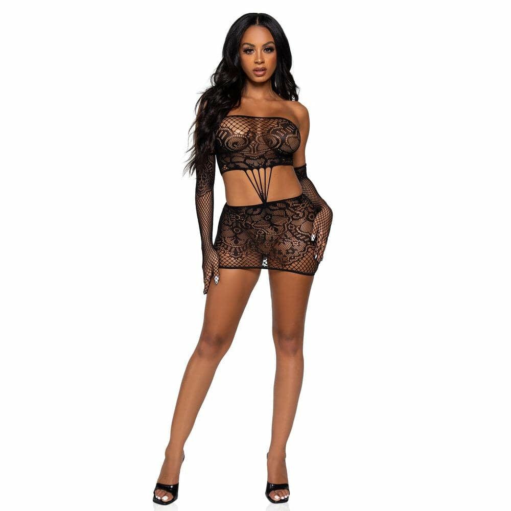 Leg Avenue Lace Tube Dress And Gloves Black Uk 6 To 12  |  Sexy Lingerie Uk Sizes (4 To 14)