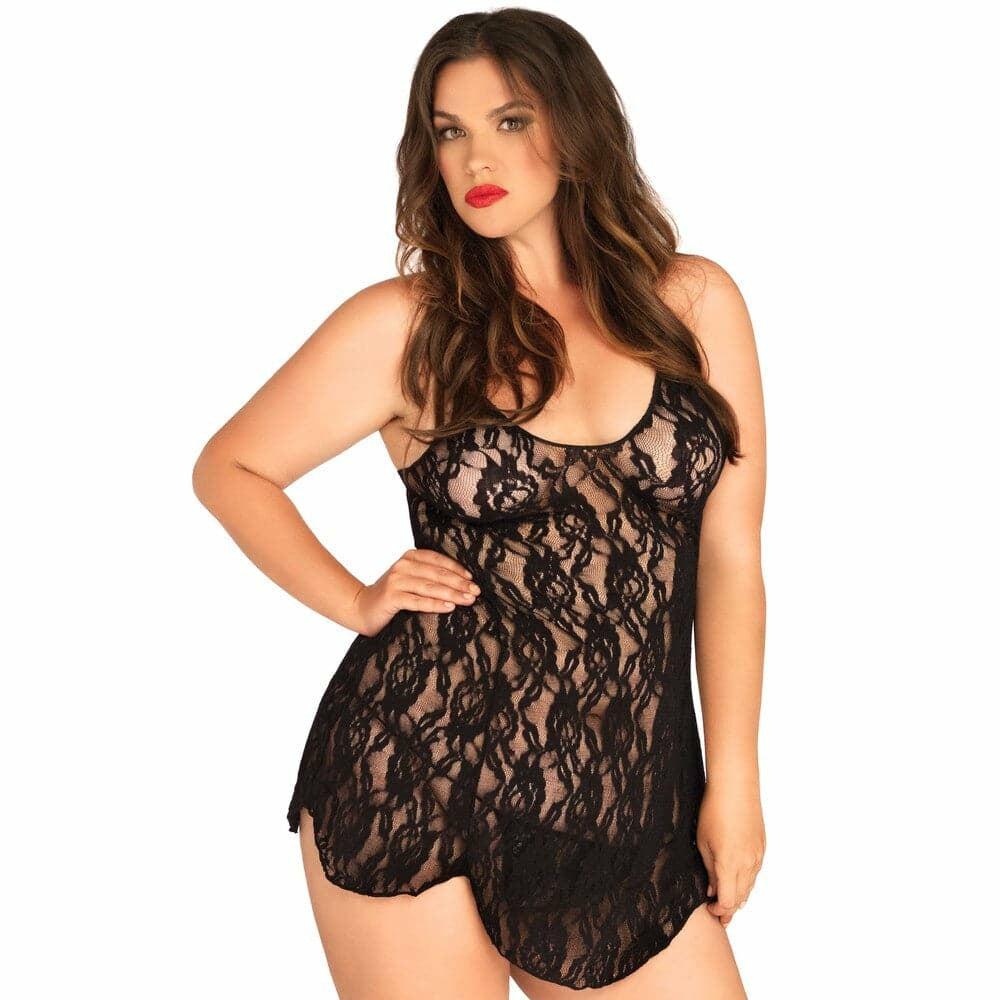 Leg Avenue Rose Lace Flair Chemise Black Uk 14 To 18  |  Babydoll & Chemises