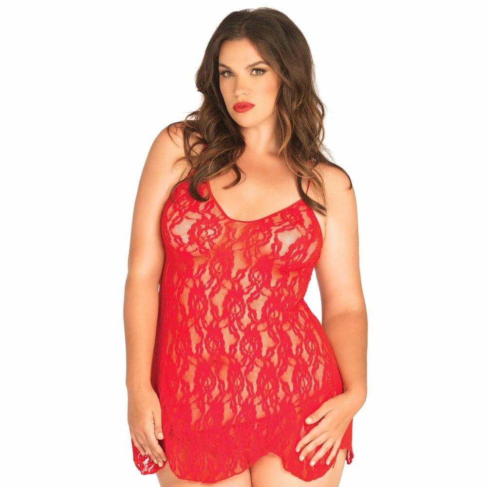 Leg Avenue Rose Lace Flair Chemise Red Uk 14 To 18  |  Babydoll & Chemises