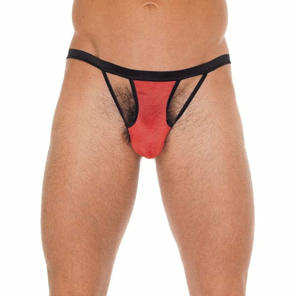 Mens Black Gstring With Red Pouch  |  Sexy Menswear