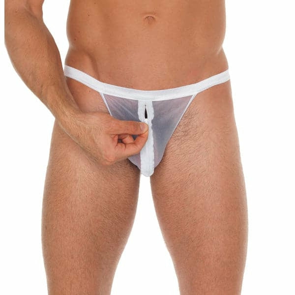 Mens White Mesh Pouch With Gstring  |  Sexy Menswear