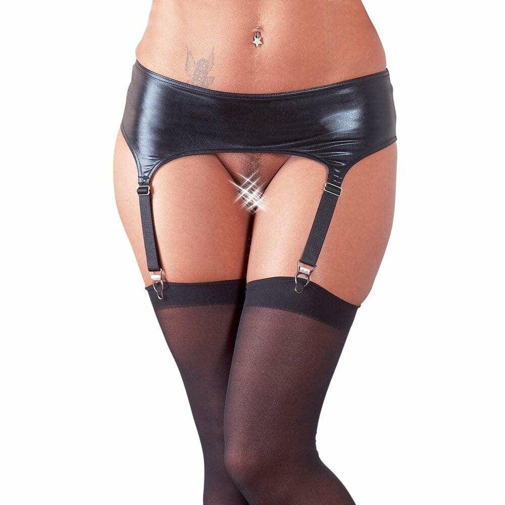 Noxqse Wet Look Suspender Belt And Stockings  |  Suspender Belts