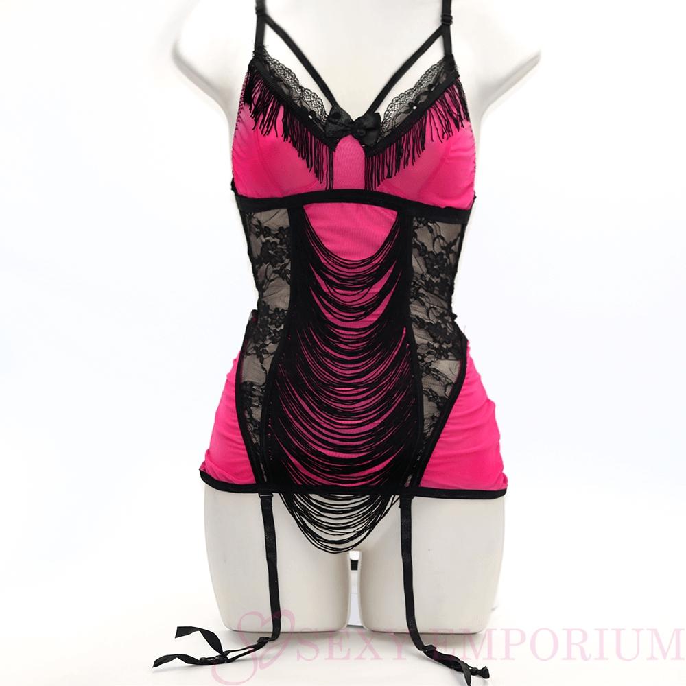 Pink And Black Caberet Bustier  |  Sexy Lingerie Uk Sizes (4 To 14)