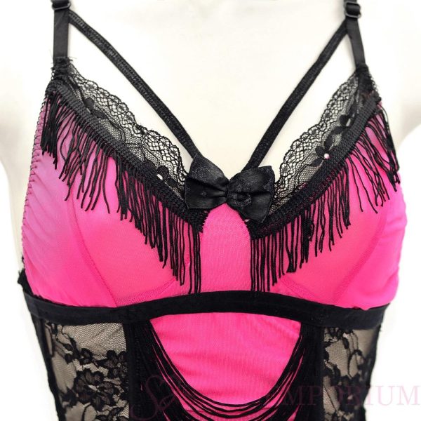 Pink And Black Caberet Bustier  |  Sexy Lingerie Uk Sizes (4 To 14)