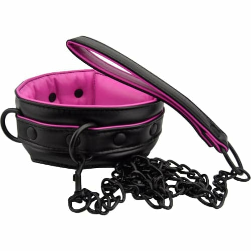 Pink & Black Bondage Collar & Leash  |  Handcuffs & Restraints