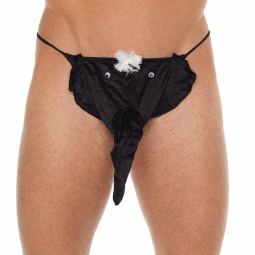 Mens Black Gstring With Elephant Animal Pouch  |  Sexy Menswear