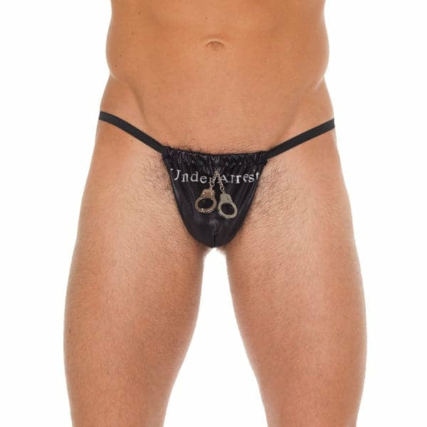 Mens Black Gstring With Handcuff Pouch  |  Sexy Menswear